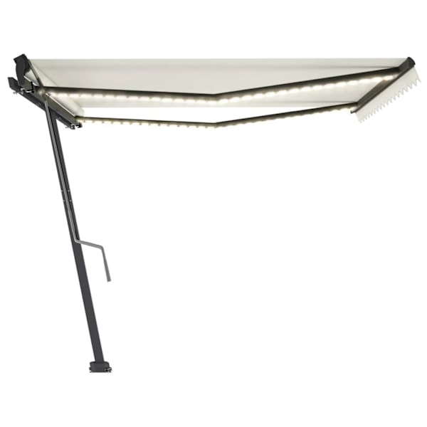 vidaXL Markis med LED manuellt infällbar 450x350 cm gräddvit Creme