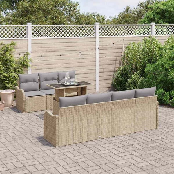 vidaXL Trädgårdsoffset 8 st Beige konstrotting Beige