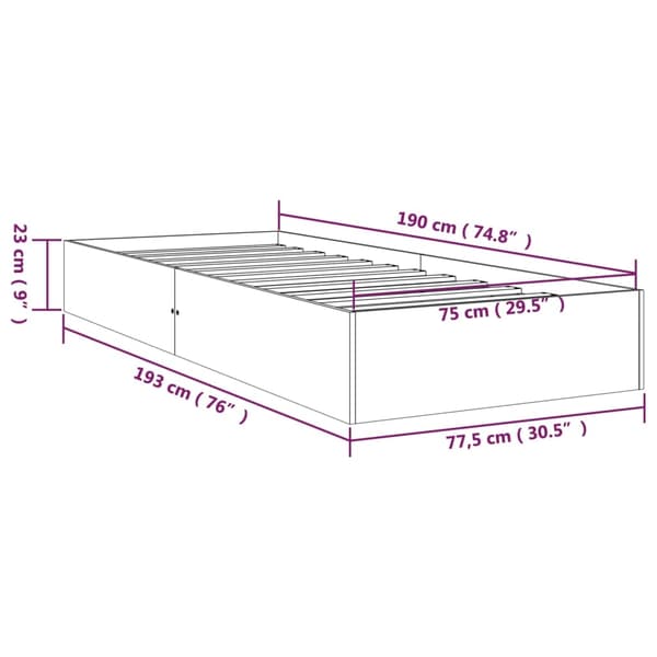 vidaXL Sängram vit massivt trä 75x190 cm Vit