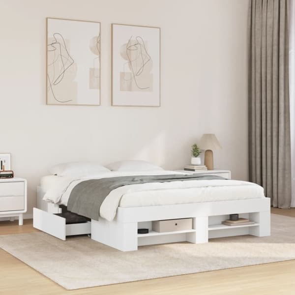 vidaXL Sängram vit 135x190 cm konstruerat trä Vit