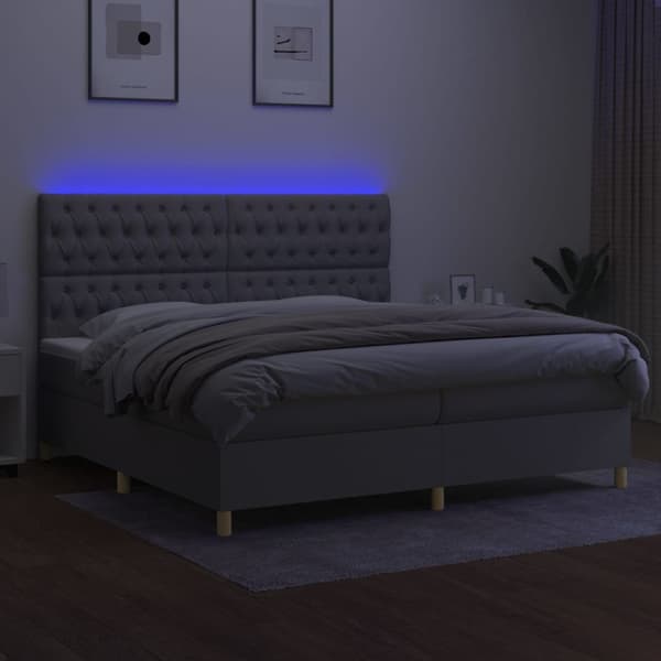 vidaXL Ramsäng med madrass & LED ljusgrå 200x200 cm tyg Grå