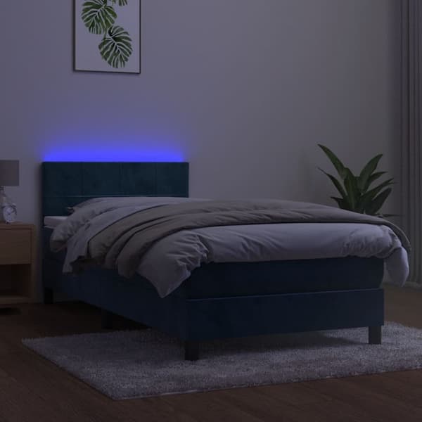 vidaXL Ramsäng med madrass & LED mörkblå 100x200 cm sammet Blå
