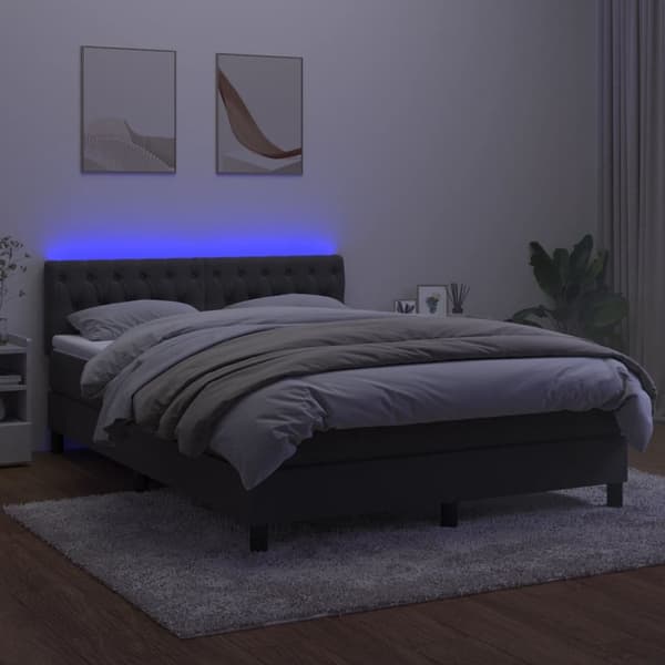 vidaXL Ramsäng med madrass & LED mörkgrå 140x190 cm sammet Grå