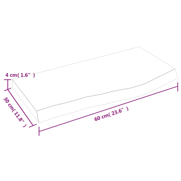 vidaXL Bänkskiva för badrum 60x30x(2-4) cm obehandlat massivt trä Brun