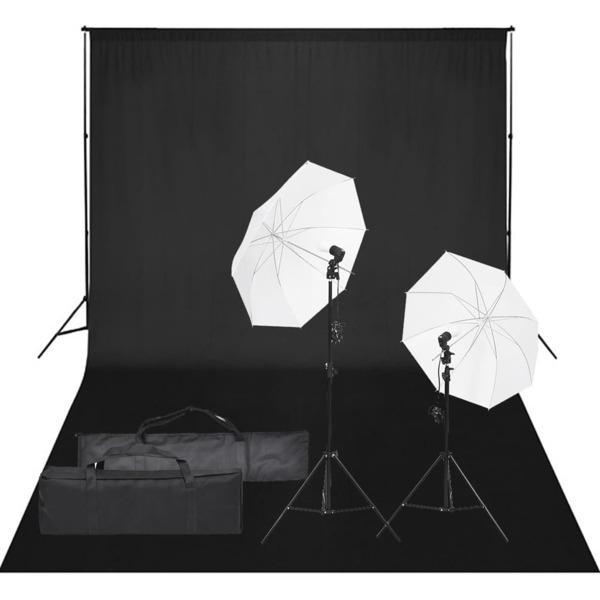 vidaXL Fotostudio med lampor och bakgrund Svart