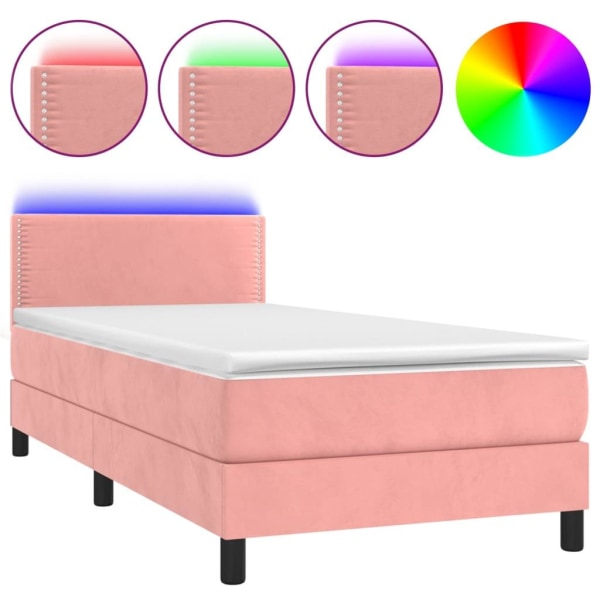 vidaXL Ramsäng med madrass rosa & LED 80x200 cm sammet Rosa