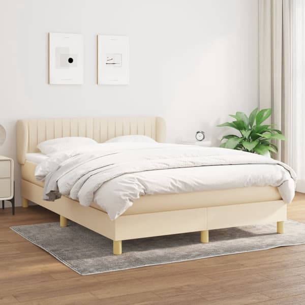 vidaXL Ramsäng med madrass gräddvit 140x200 cm tyg Kräm