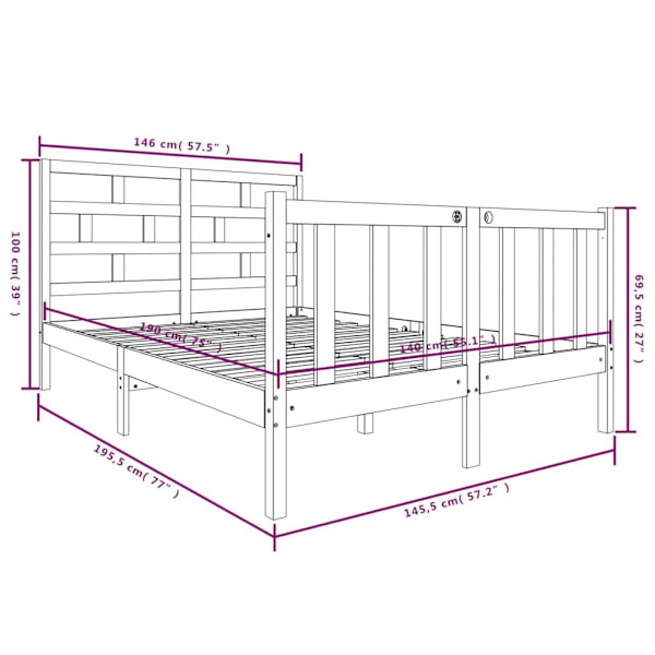 vidaXL Sängram massiv furu 140x190 cm Brun