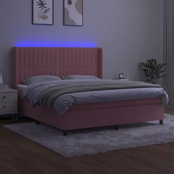 vidaXL Ramsäng med madrass rosa & LED 180x200 cm sammet Rosa