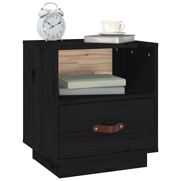 vidaXL Sängbord svart 40x34x45 cm massiv furu Svart