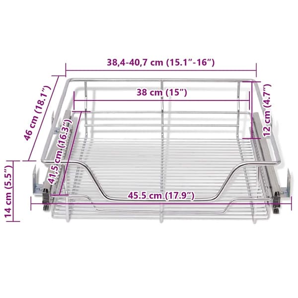 vidaXL Utdragbara trådkorgar 2 st silver 500 mm Silver