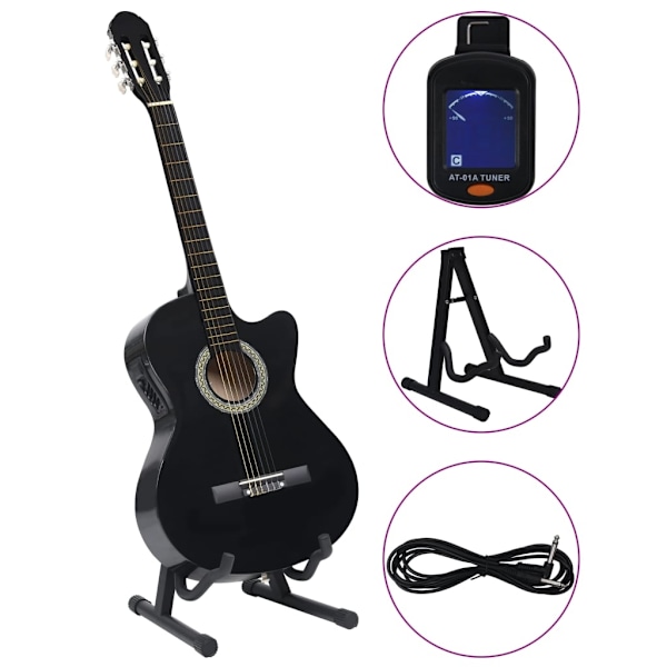 vidaXL Gitarr 12 delar med EQ-pedal 6 och strängar western svart Svart