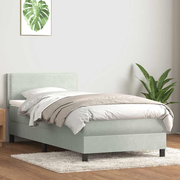 vidaXL Ramsäng med madrass ljusgrå 90x210 cm sammet Grå