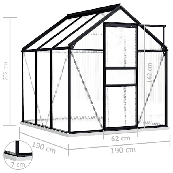 vidaXL Växthus med basram antracit aluminium 3,61 m² Antracit