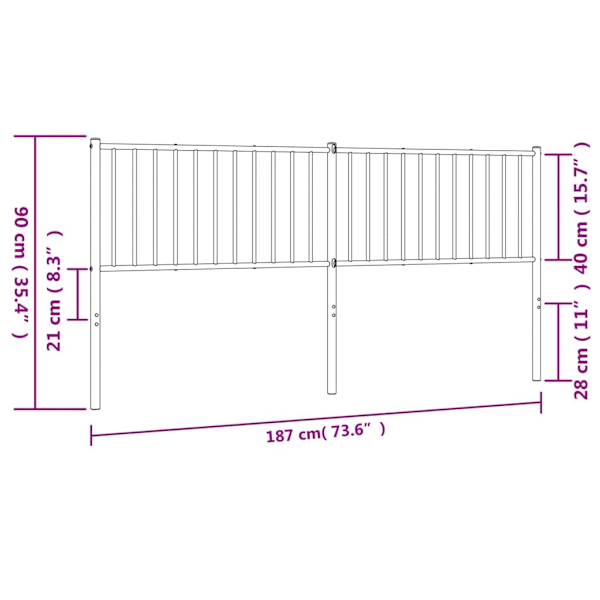 vidaXL Huvudgavel metall svart 180 cm Svart