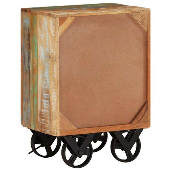 vidaXL Sängbord med hjul 40x30x57 cm massivt återvunnet trä multifärg