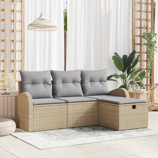 vidaXL Soffset 4 st Beige och Ljusgrå konstrotting Beige