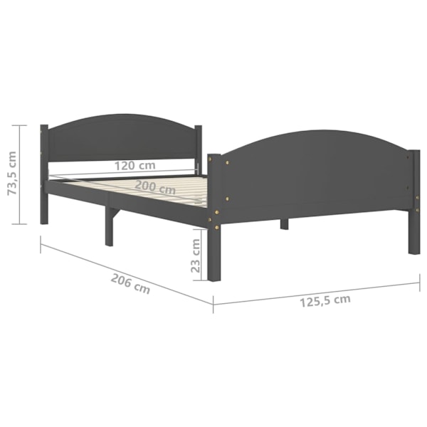 vidaXL Sängram mörkgrå massiv furu 120x200 cm grå