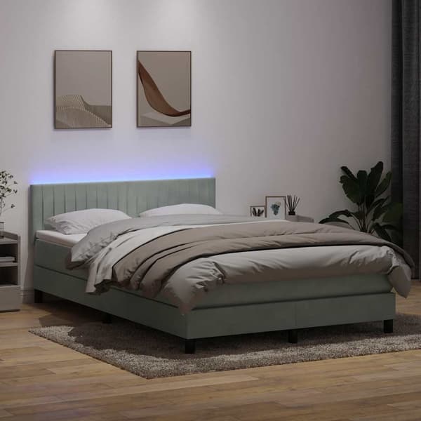 vidaXL Ramsäng med madrass ljusgrå 160x220 cm sammet Grå