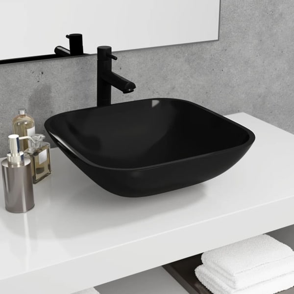 vidaXL Handfat glas 42x42x14 cm svart Svart