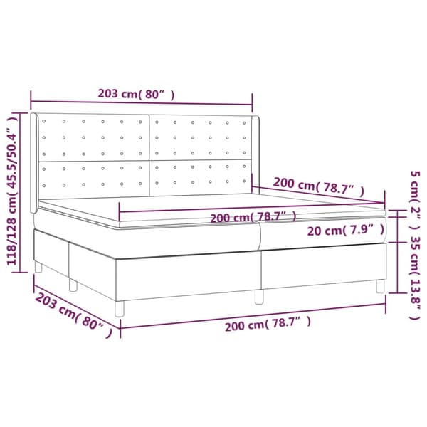 vidaXL Ramsäng med madrass mörkgrå 200x200 cm sammet Grå