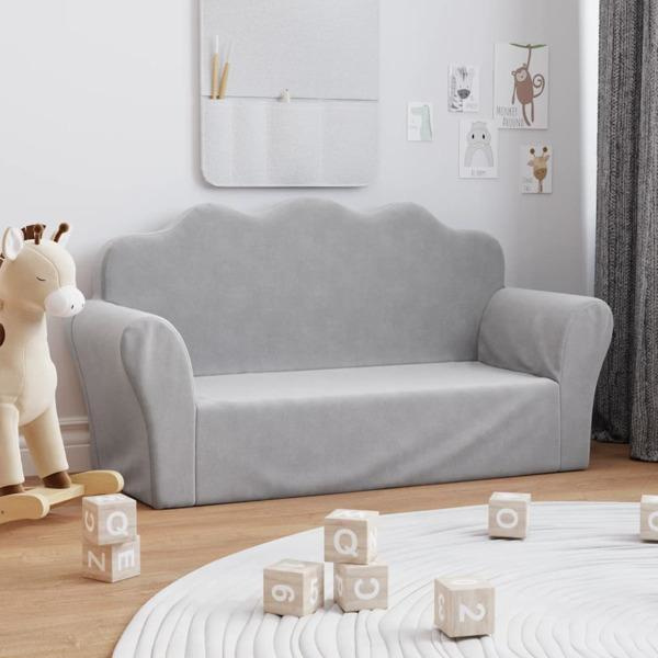vidaXL Barnsoffa 2-sits ljusgrå mjuk plysch Grå