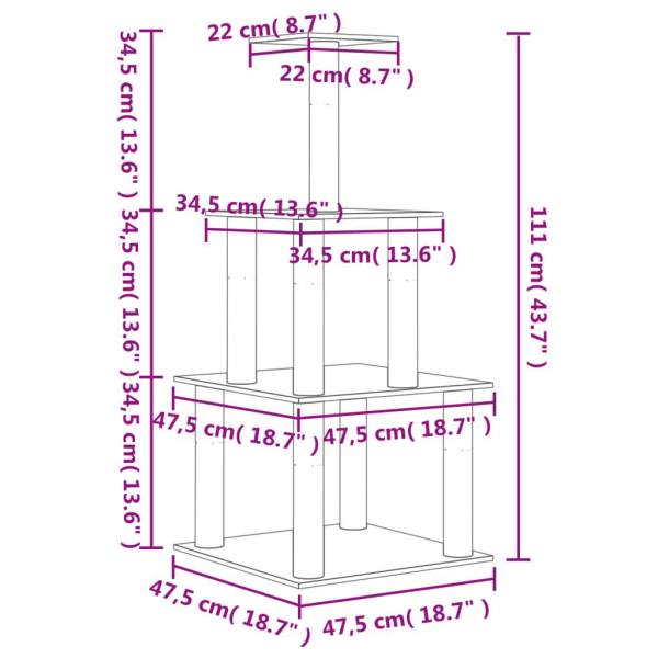 vidaXL Klösträd med sisalpelare mörkgrå 111 cm Grå