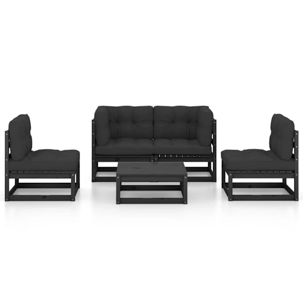 vidaXL Loungegrupp med dynor 5 delar massiv furu Svart