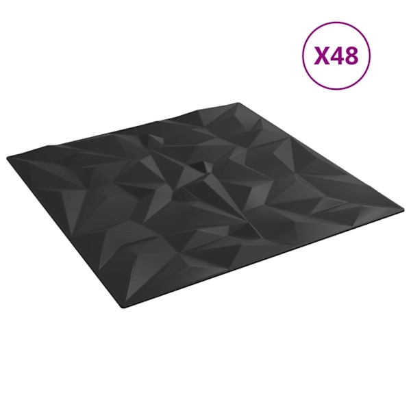 vidaXL Väggpaneler 48 st svart 50x50 cm XPS 12 m² ametist Svart