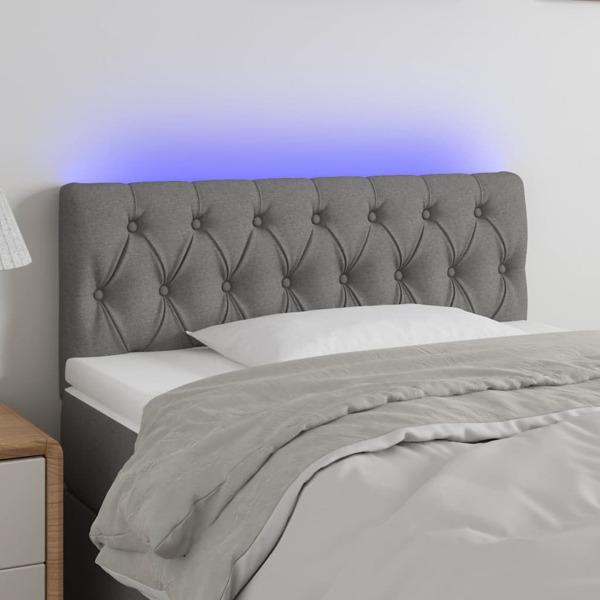vidaXL Sänggavel LED mörkgrå 100 x 7 x 78/88 cm tyg Grå