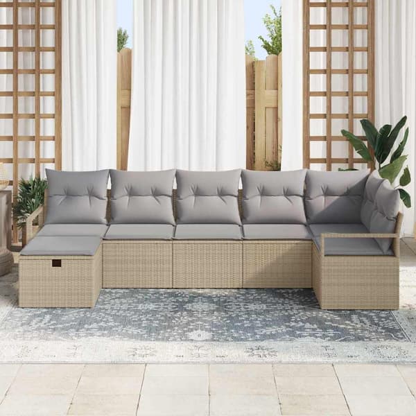 vidaXL Soffset 7 st Beige och Ljusgrå konstrotting Beige