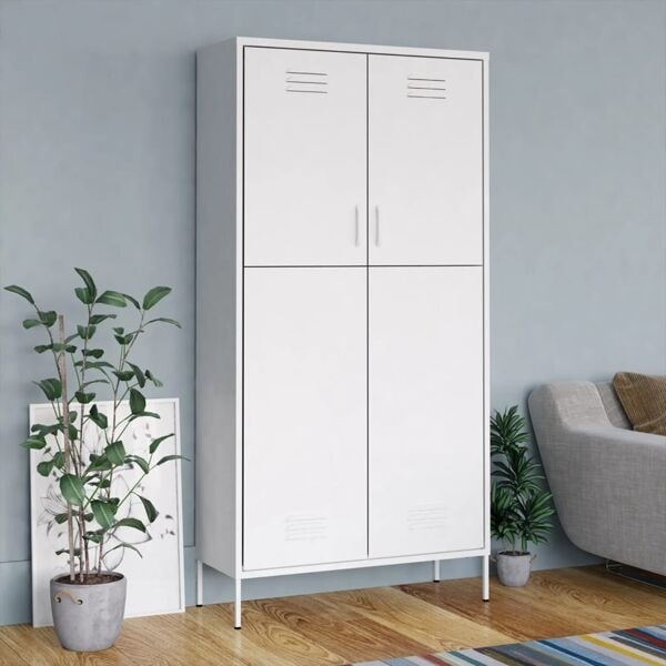 vidaXL Garderob 90x50x180 cm vit stål Vit