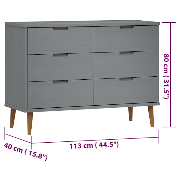 vidaXL Byrå grå 113x40x80 cm massivt furuträ Grå