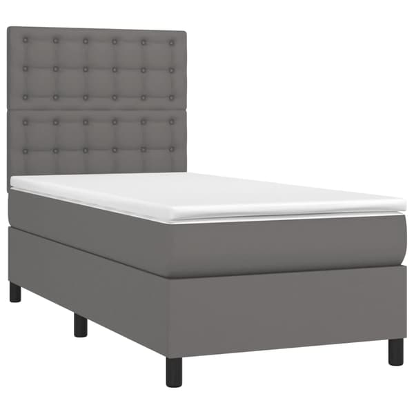 vidaXL Ramsäng med madrass & LED grå 90x200 cm konstläder Grå