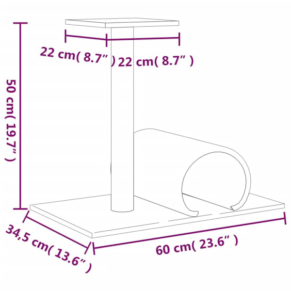 vidaXL Klöspelare för katt med tunnel Mörkgrå 60x34,5x50 cm Grå