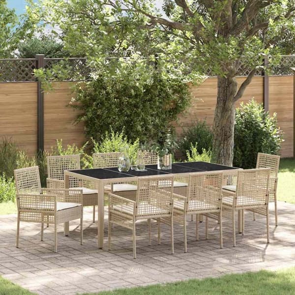 vidaXL Trädgårdsmöbelset 9 st Beige konstrotting Beige