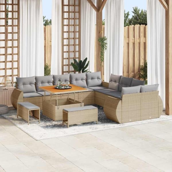 vidaXL Trädgårdsoffset 13 st Beige konstrotting Beige
