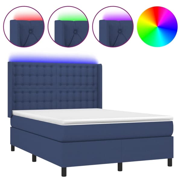 vidaXL Ramsäng med madrass & LED blå 140x190 cm tyg Blå