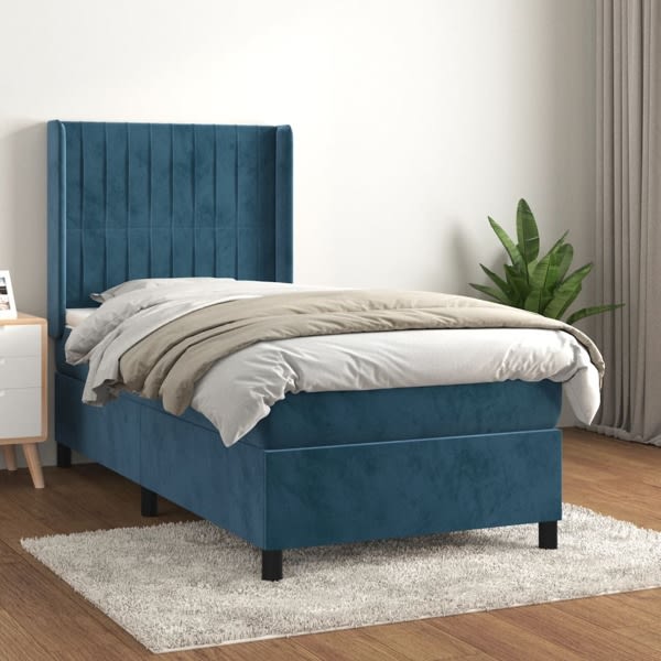 vidaXL Ramsäng med madrass mörkblå 90x200 cm sammet Blå