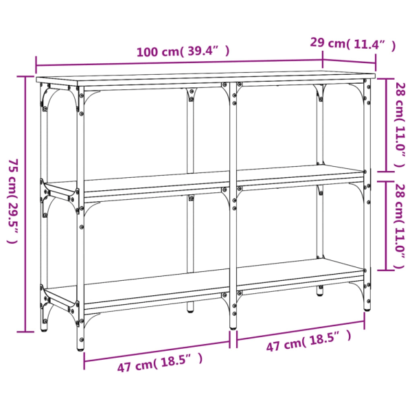 vidaXL Avlastningsbord rökfärgad ek 100x29x75 cm konstruerat trä Brun