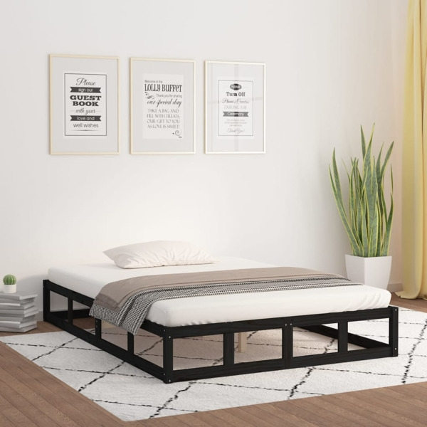 vidaXL Sängram svart 200x200 cm massivt trä Svart