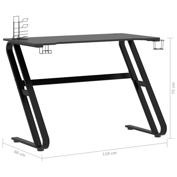 vidaXL Gamingskrivbord med ZZ-formade ben svart 110x60x75 cm Svart