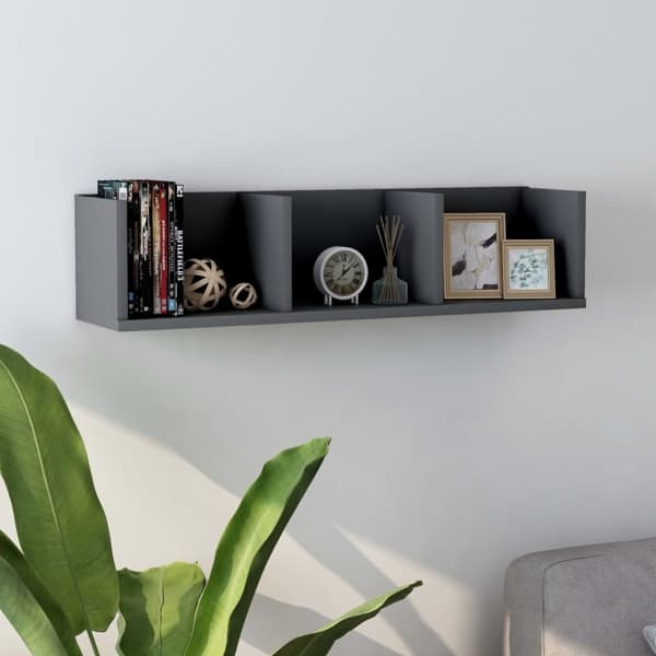 vidaXL CD-hylla grå 75x18x18 cm konstruerat trä grå