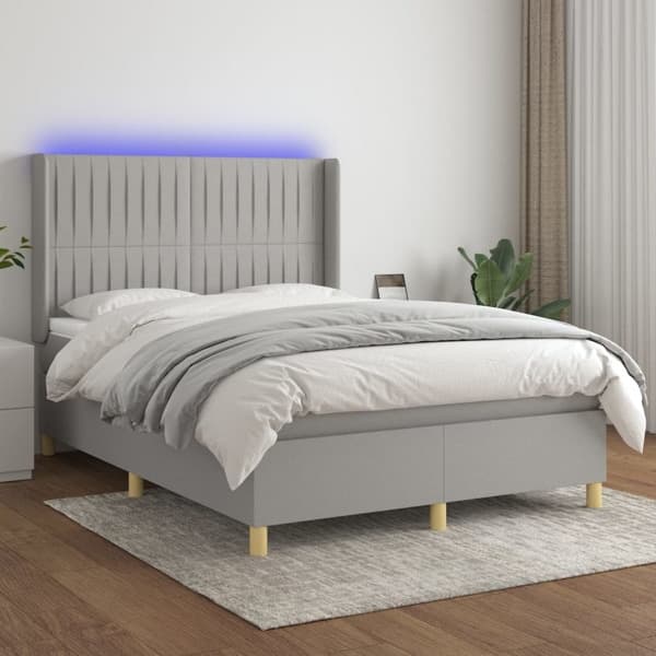 vidaXL Ramsäng med madrass & LED ljusgrå 140x190 cm tyg Grå