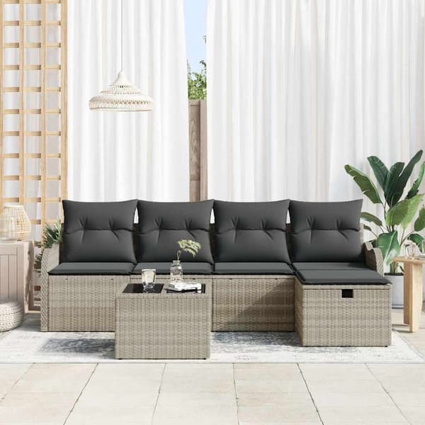 vidaXL Trädgårdsoffset 6 st Poly rattan Svart