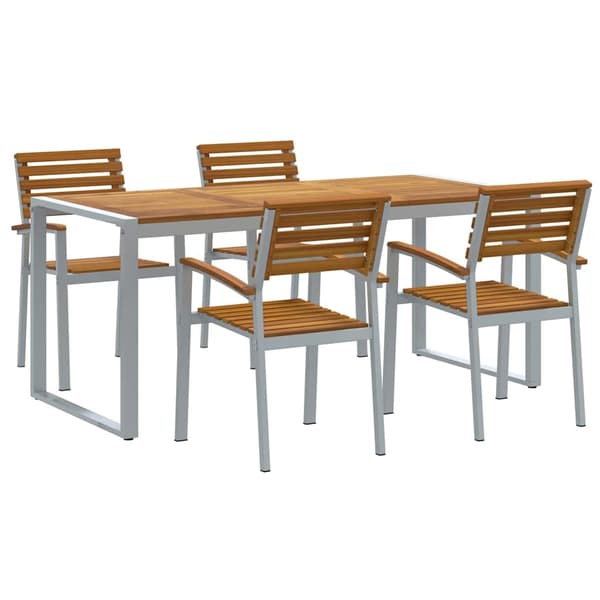 vidaXL Trädgårdsmöbelset 5 pcs Grå Massivt Akaciaträ Grå
