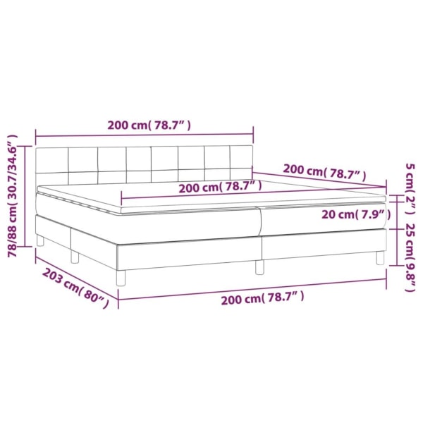 vidaXL Ramsäng med madrass & LED mörkblå 200x200 cm sammet Blå