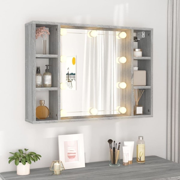 vidaXL Spegelskåp med LED grå sonoma 76x15x55 cm Grå
