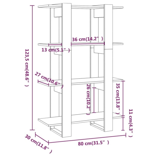 vidaXL Bokhylla/Rumsavdelare brun ek 80x30x123,5 cm Brun