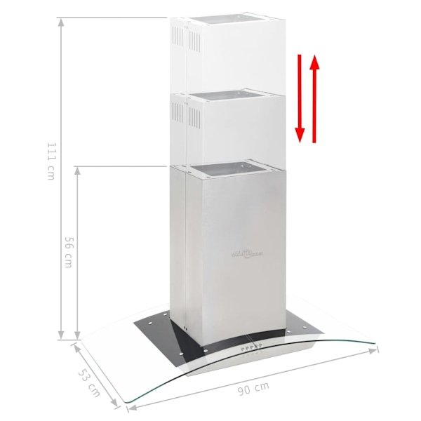 vidaXL Köksfläkt för köksö 90 cm rostfritt stål 756 m³/tim LED Silver